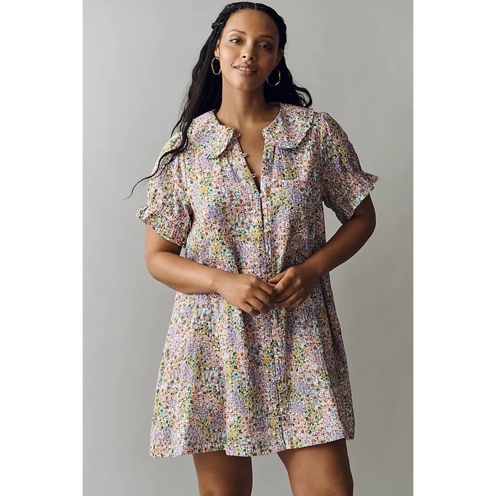 Pilcro By Anthropologie The Keira Collared Button-Front Mini Dress NWT Size M